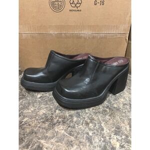 Lower East Side Black Square Toe Chunky Platform Mule Clogs Women's 7 vintage